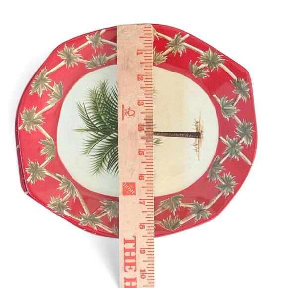 Set of 4 Pacific Rim Plates Palm Tree Green Red Border Wall Hanging Decor EUC - Picture 9 of 9